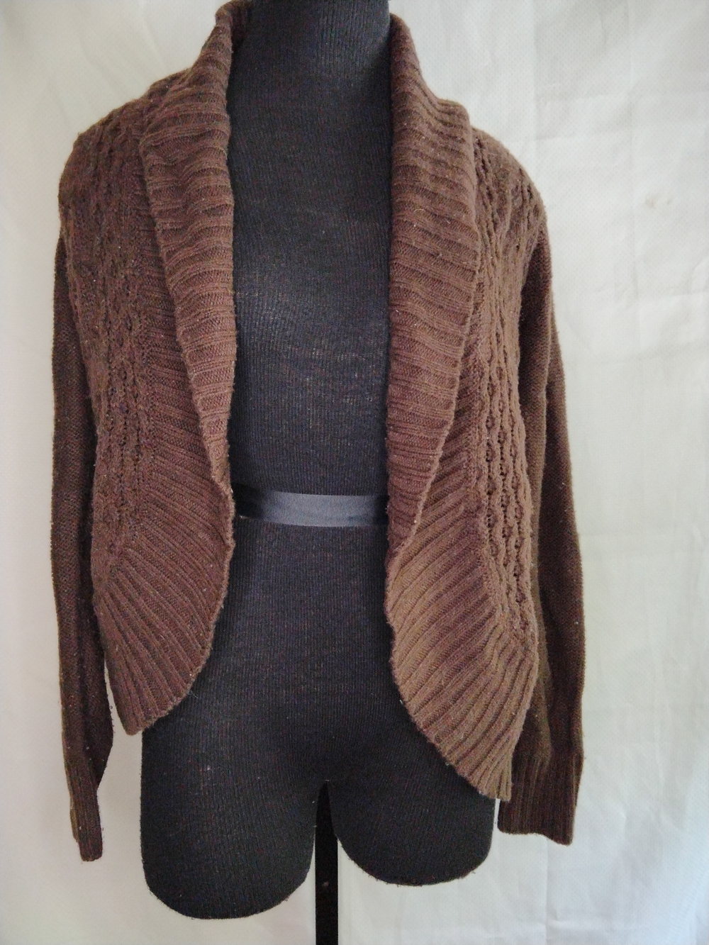 Faded Glory Brown Cable Knit Open-Front Cardigan